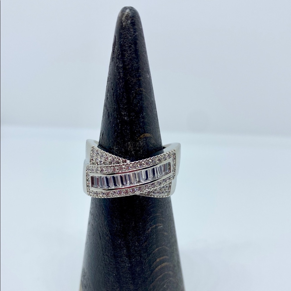 Wide Band Baguette and Round Diamond Sterling - Picture 9 of 9